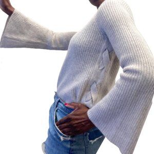 Only Mine Bell Sleeve Gray 2Ply Cashmere Sweater S